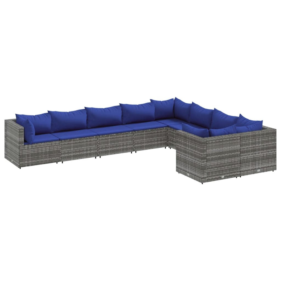 9-delige Loungeset met kussens poly rattan grijs