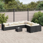 10-delige Loungeset met kussens poly rattan zwart