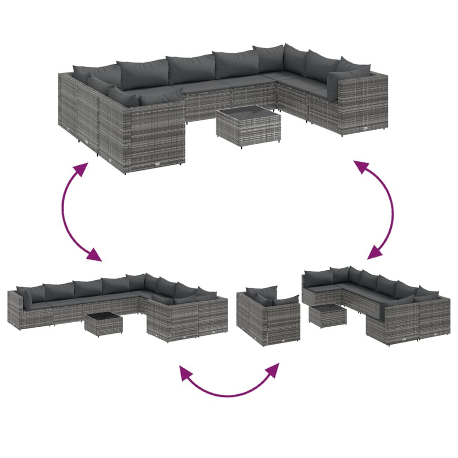 10-Delige Loungeset Met Kussens Poly Rattan 1