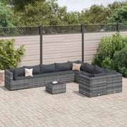 Loungeset 10-delig poly rattan grijs met kussens