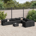 10-delige Loungeset met kussens poly rattan zwart