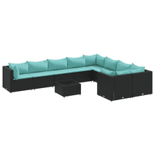 10-delige Loungeset met kussens poly rattan zwart