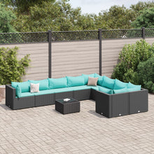 10-delige Loungeset met kussens poly rattan zwart