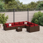 10-delige Loungeset met kussens poly rattan bruin