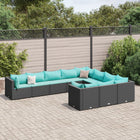 10-delige Loungeset met kussens poly rattan zwart