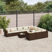 Loungeset poly rattan L-vorm bruin met kussens