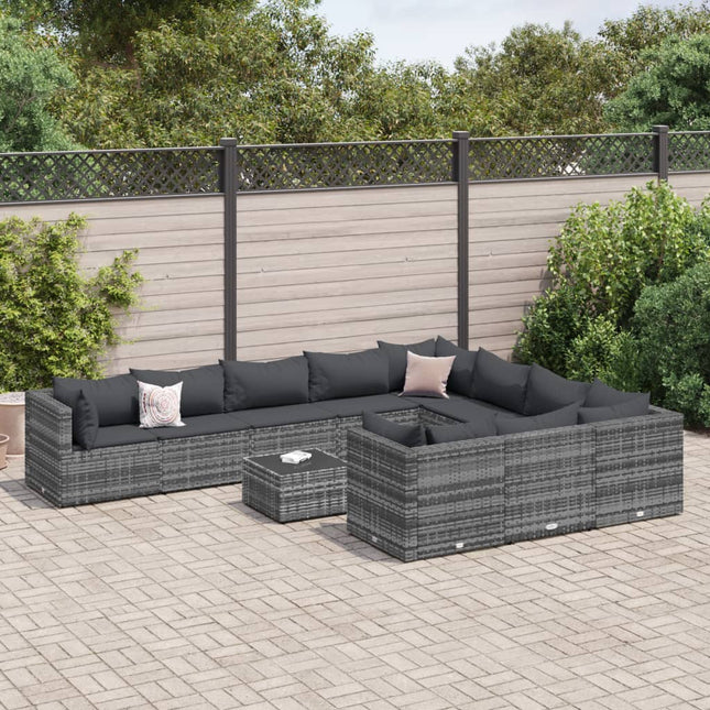 11-delige Loungeset met kussens poly rattan grijs