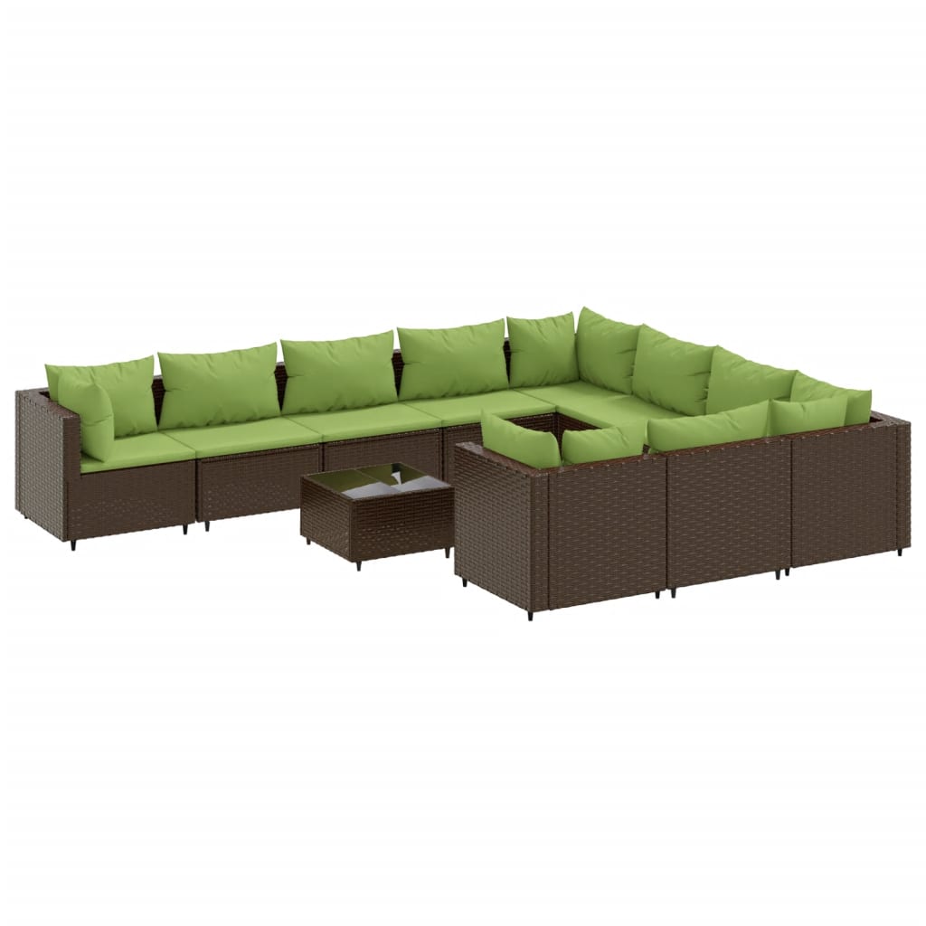 11-delige Loungeset met kussens poly rattan bruin