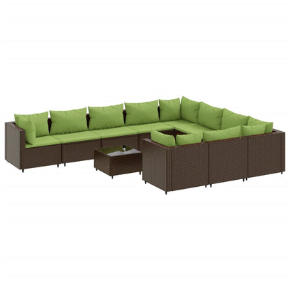 11-delige Loungeset met kussens poly rattan bruin