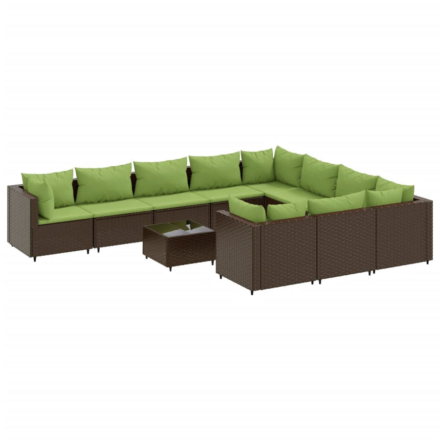 11-delige Loungeset met kussens poly rattan bruin