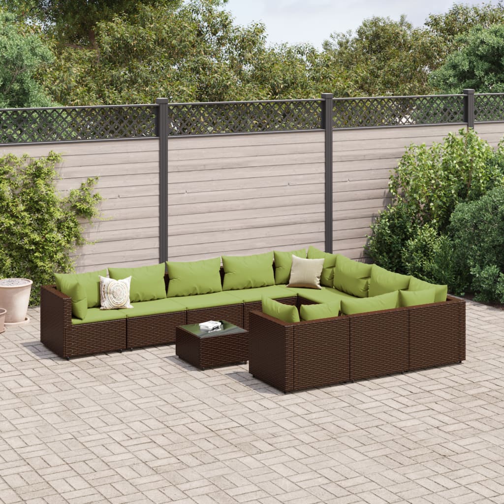 11-delige Loungeset met kussens poly rattan bruin