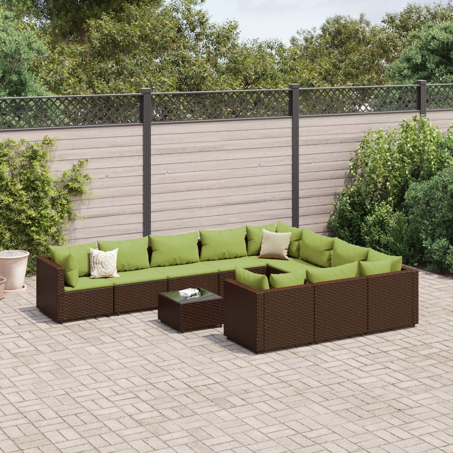 11-delige Loungeset met kussens poly rattan bruin
