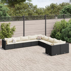 10-delige Loungeset met kussens poly rattan zwart