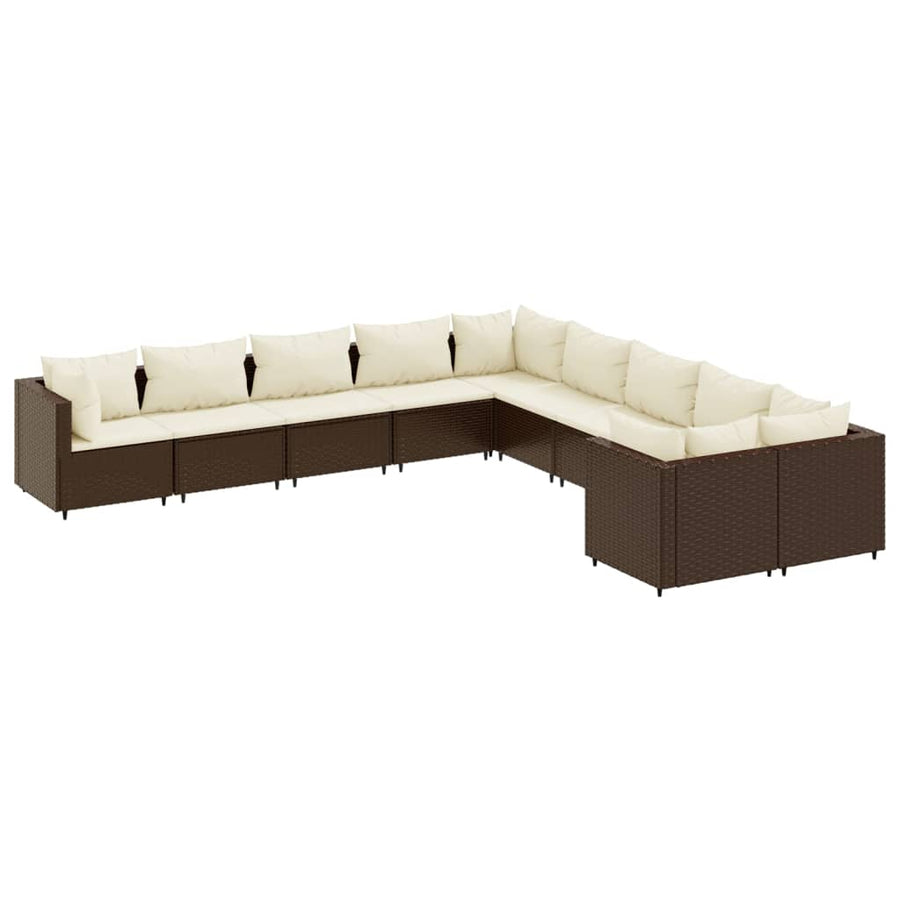 Loungeset Met Kussens Poly Rattan Bruin en crème