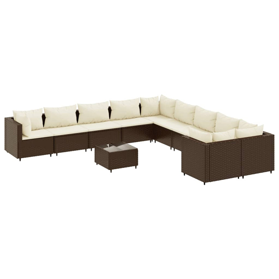 11-Delige Loungeset Met Kussens Poly Rattan Bruin en crème