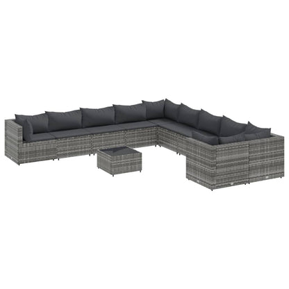 11-Delige Loungeset Met Kussens Poly Rattan Grijs