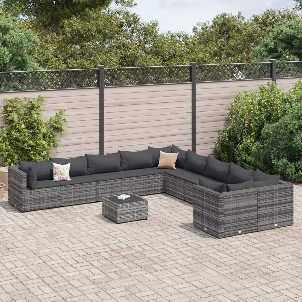 11-Delige Loungeset Met Kussens Poly Rattan Grijs