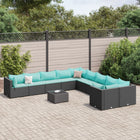 11-delige Loungeset met kussens poly rattan zwart