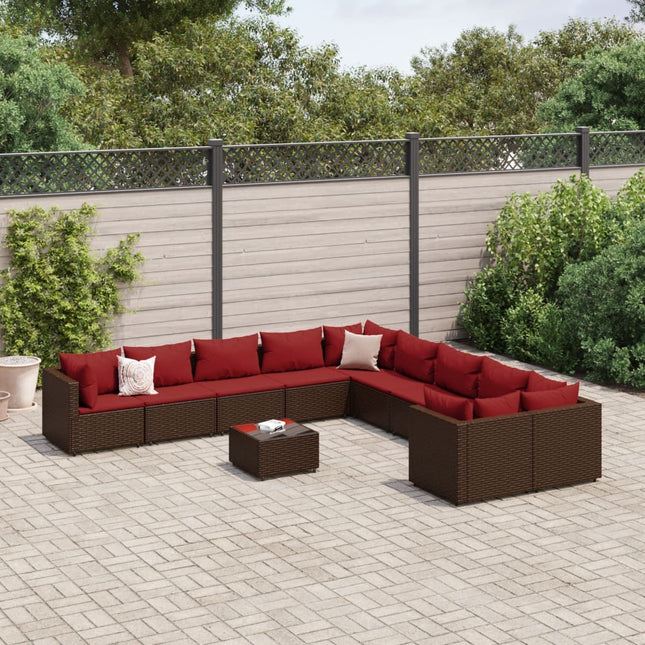 11-delige Loungeset met kussens poly rattan bruin