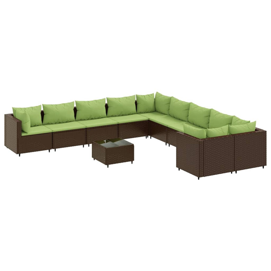 11-delige Loungeset met kussens poly rattan bruin