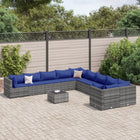 11-delige Loungeset met kussens poly rattan grijs