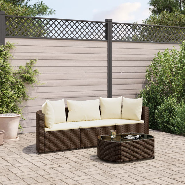 4-delige Loungeset met kussens poly rattan bruin