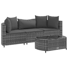 4-delige Loungeset met kussens poly rattan grijs