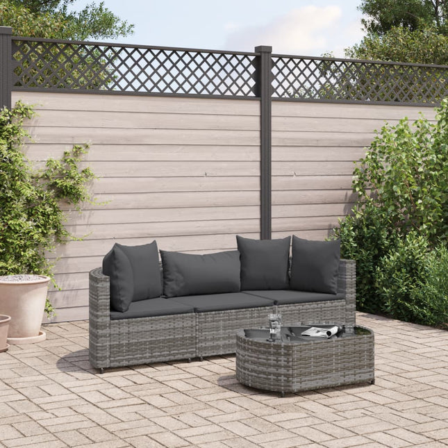 4-delige Loungeset met kussens poly rattan grijs