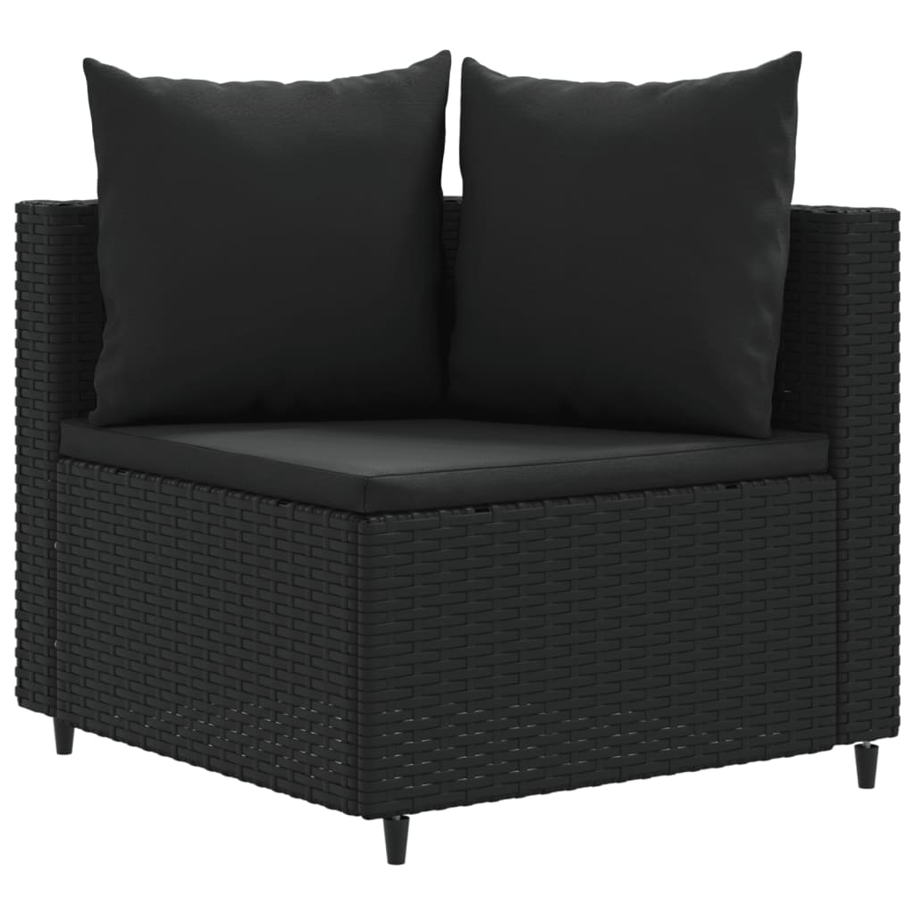 4-delige Loungeset met kussens poly rattan zwart