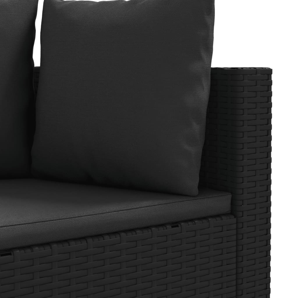 4-delige Loungeset met kussens poly rattan zwart