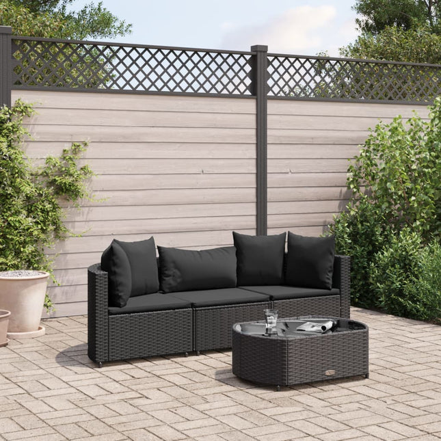 4-delige Loungeset met kussens poly rattan zwart