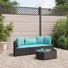 4-piece Loungeset with cushions poly rattan black