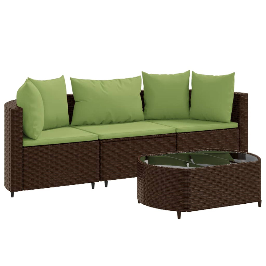 4-delige Loungeset met kussens poly rattan bruin