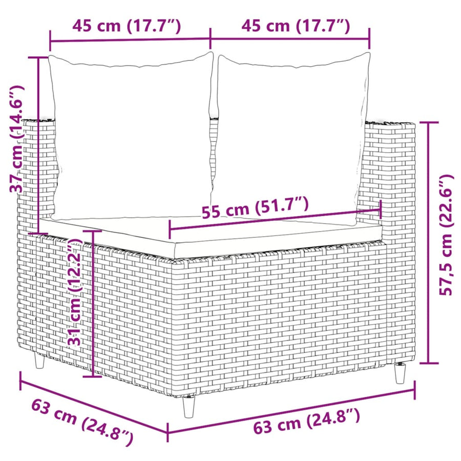 4-delige Loungeset met kussens poly rattan bruin