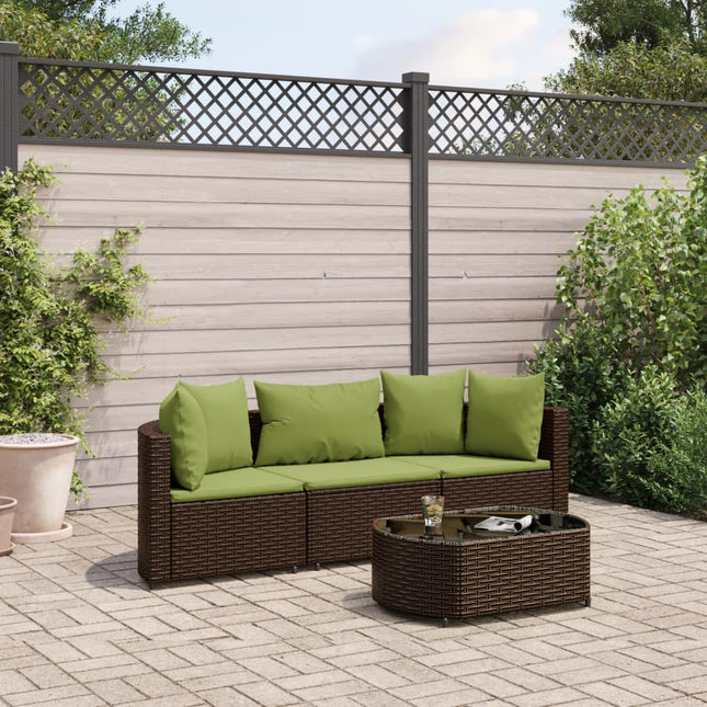 4-delige Loungeset met kussens poly rattan bruin