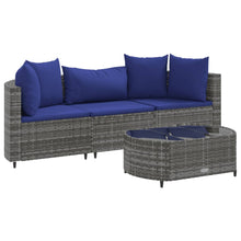 4-delige Loungeset met kussens poly rattan grijs