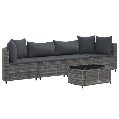 5-delige Loungeset met kussens poly rattan grijs