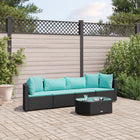 5-delige Loungeset met kussens poly rattan zwart