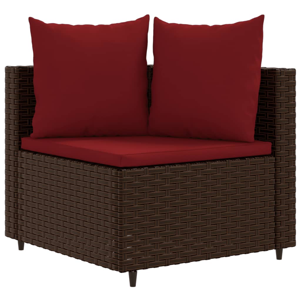 5-delige Loungeset met kussens poly rattan bruin