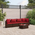 5-delige Loungeset met kussens poly rattan bruin