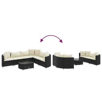 7-delige Loungeset met kussens poly rattan zwart