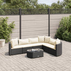 7-delige Loungeset met kussens poly rattan zwart