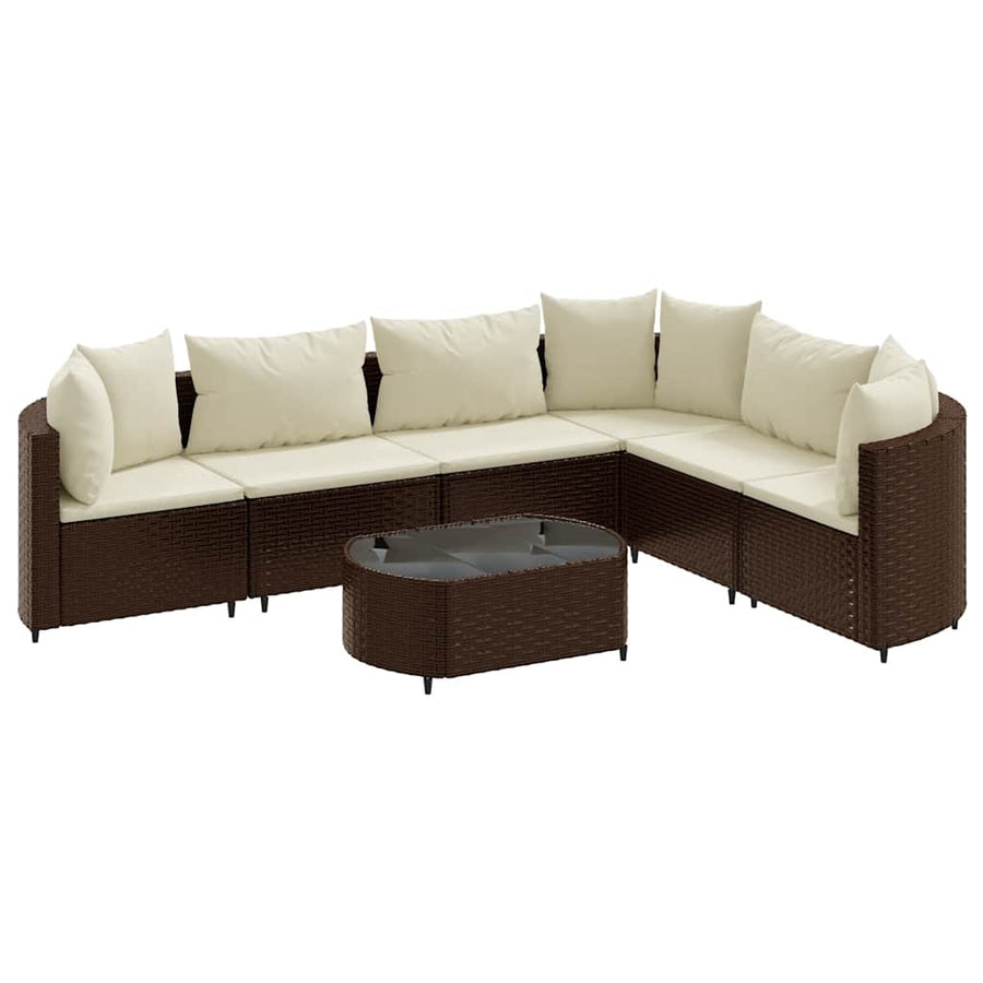 7-delige Loungeset met kussens poly rattan bruin