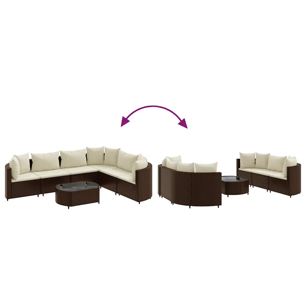 7-delige Loungeset met kussens poly rattan bruin