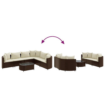 7-delige Loungeset met kussens poly rattan bruin