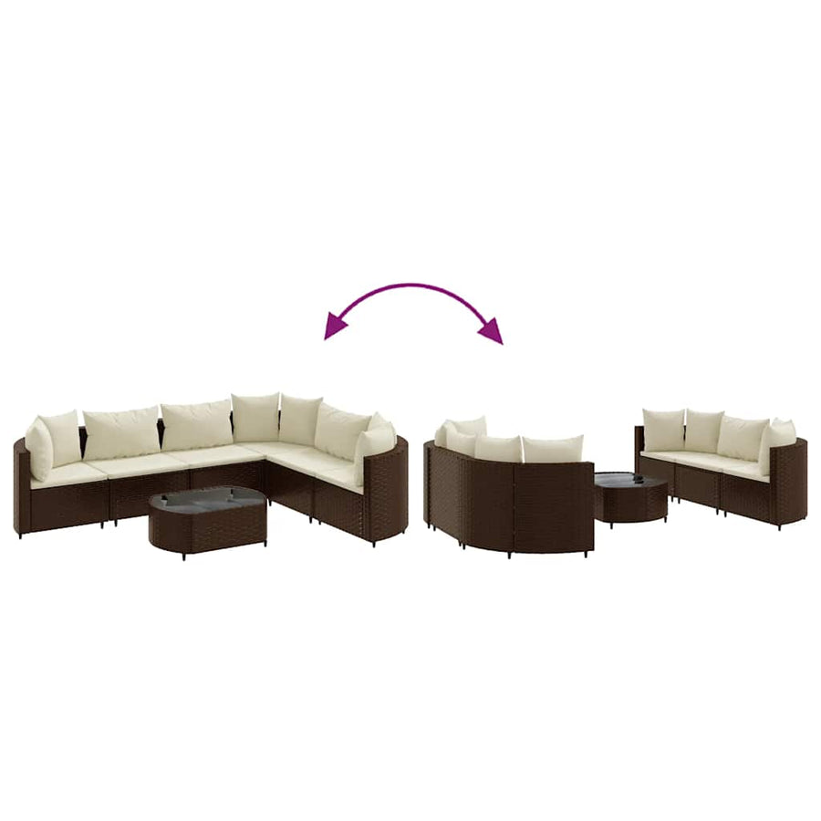 7-delige Loungeset met kussens poly rattan bruin