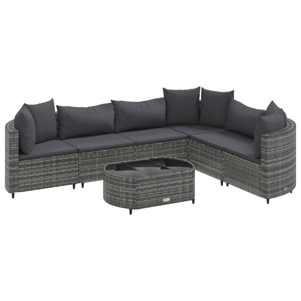 7-delige Loungeset met kussens poly rattan grijs