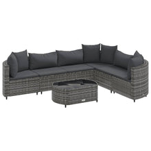 7-delige Loungeset met kussens poly rattan grijs