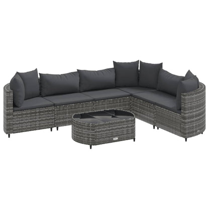 7-delige Loungeset met kussens poly rattan grijs
