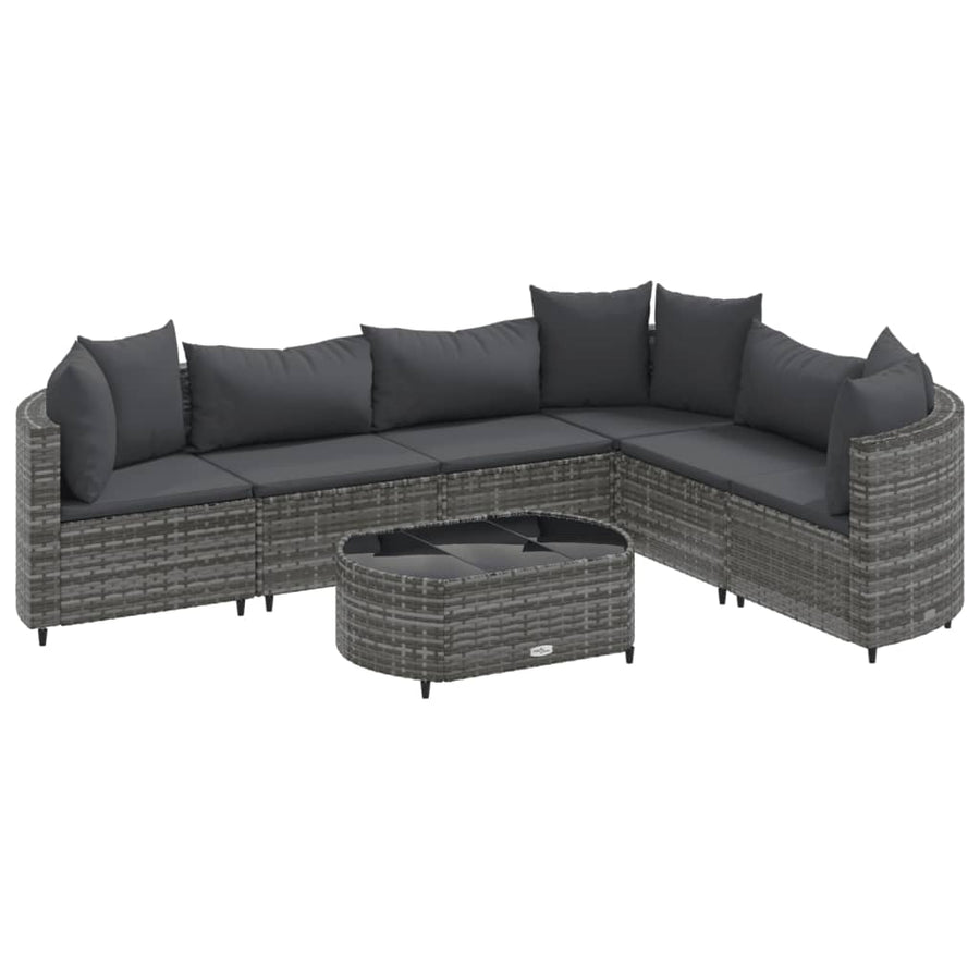 7-delige Loungeset met kussens poly rattan grijs